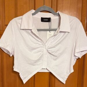 NWT Cider Classic White Button-Up Crop Top